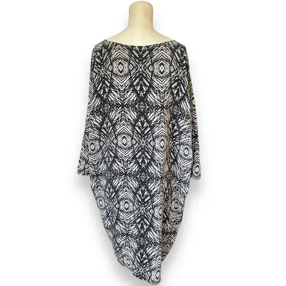 H. Fredriksson Silk Grey Black Abstract Tunic Blouse 3/4 Sleeves Gray Size Large - Picture 3 of 6